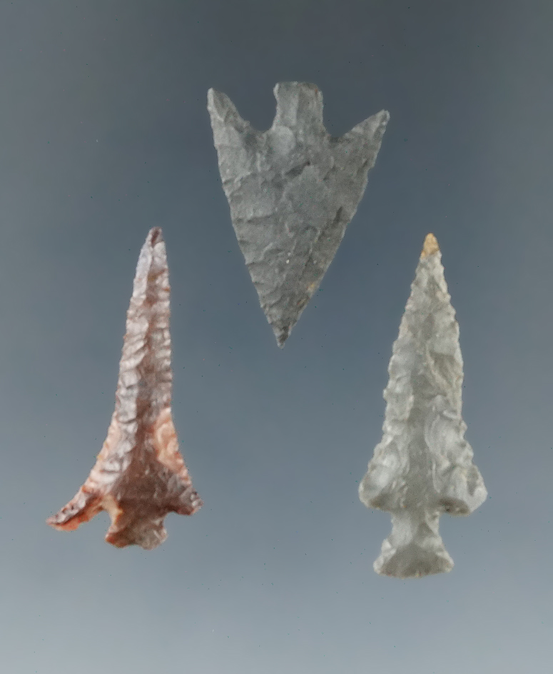 Set of 3 Columbia River arrowheads, largest is 1 1/4".