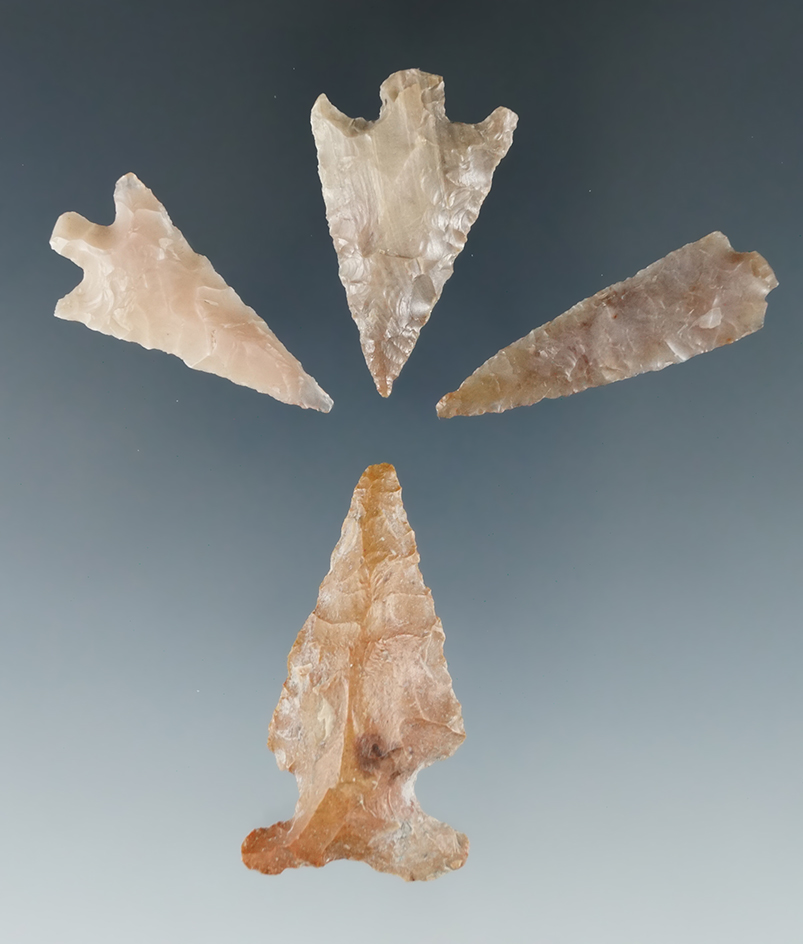 Set of 4 Columbia River Arrowheads, largest is 1 3/4".