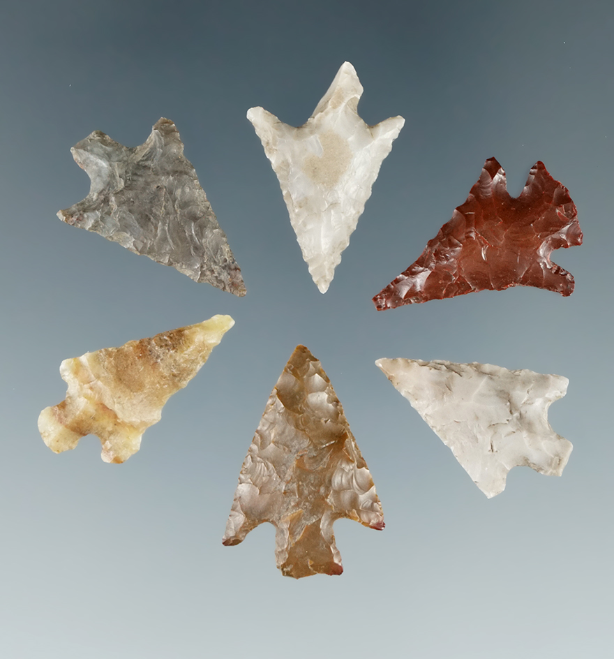 Set of 6 Columbia River Gempoints, largest is 13/16".