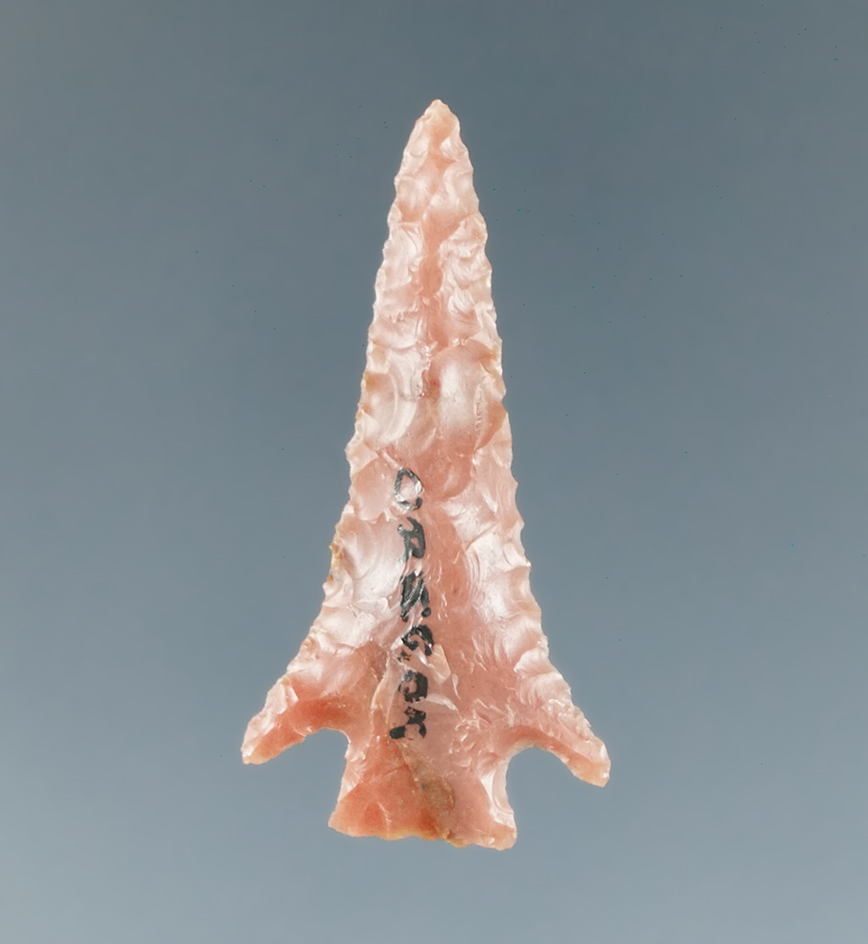 1 1/16" Cornernotch arrowhead made from attractive material found in Oregon.