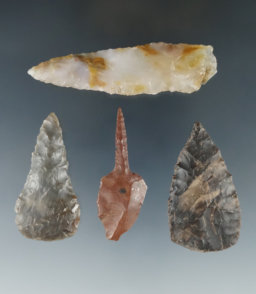Set of 4 Columbia River Arrowheads, largest is 2 3/4".