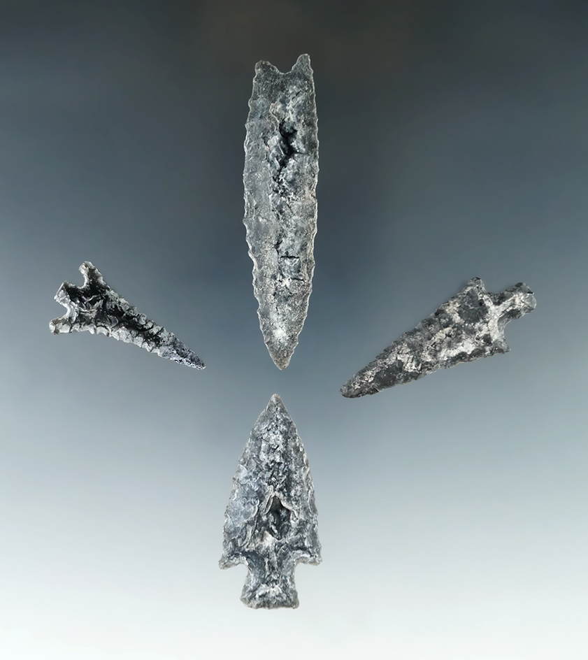 Set of 4 Assorted Arrowheads found in Oregon, largest is 2 3/8".