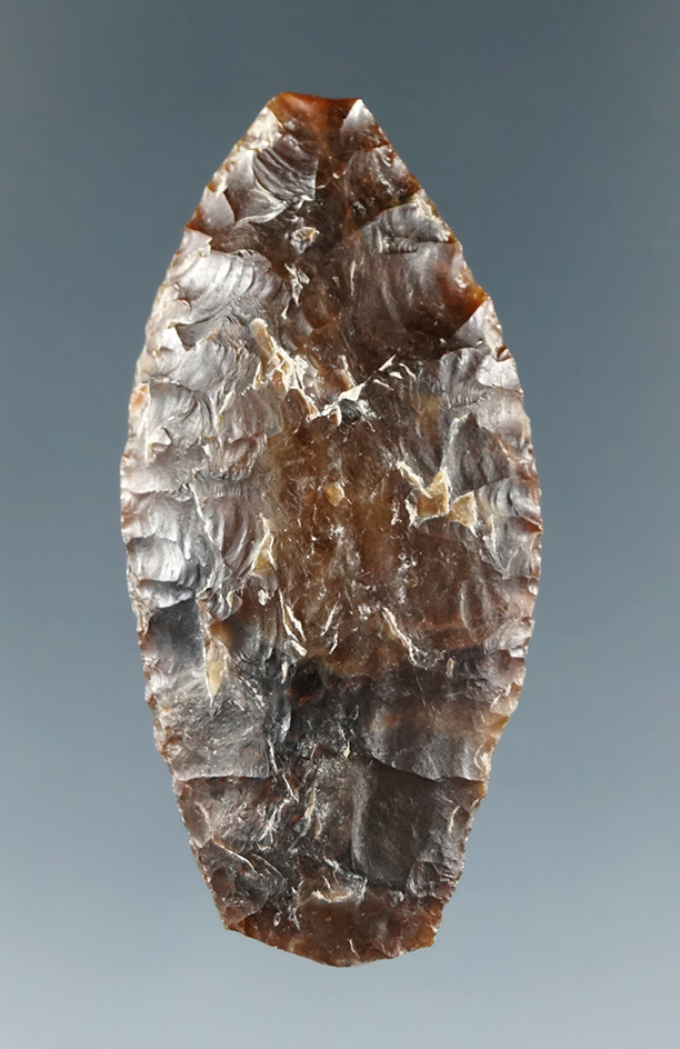 Nicely flaked 1 3/4" Paleo Spedis found by Norma Berg along the Columbia River.