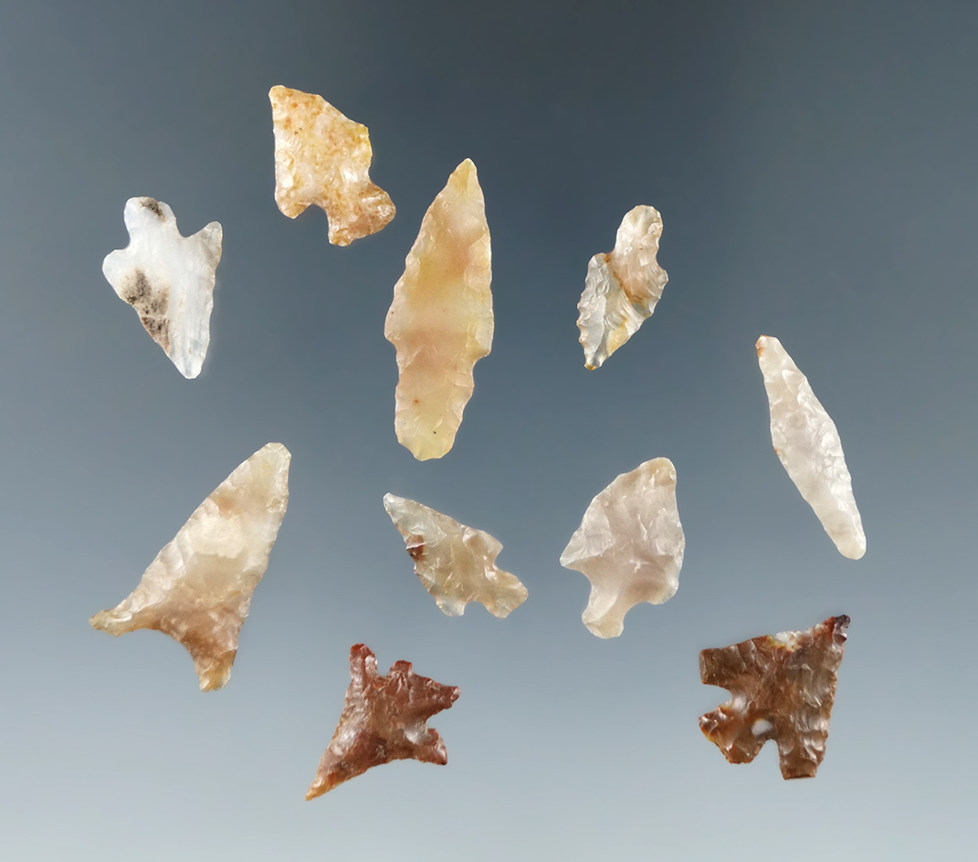 Set of 10 Columbia River Gempoints, largest is 1 1/16".