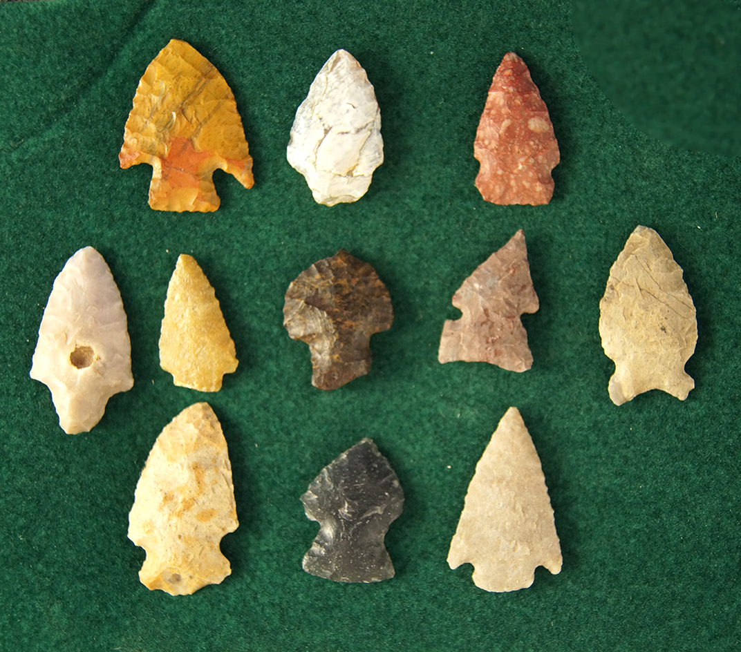 Set of 11 Assorted Arrowheads, largest is 1 1/2". Found in the western US.