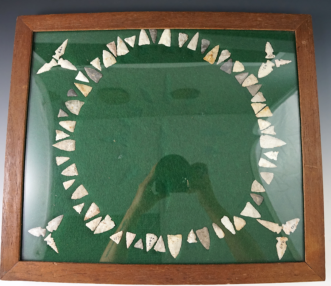 Nice display of approximately 70 points found in the Collinsville, Illinois area. Ex. Len Weidner.