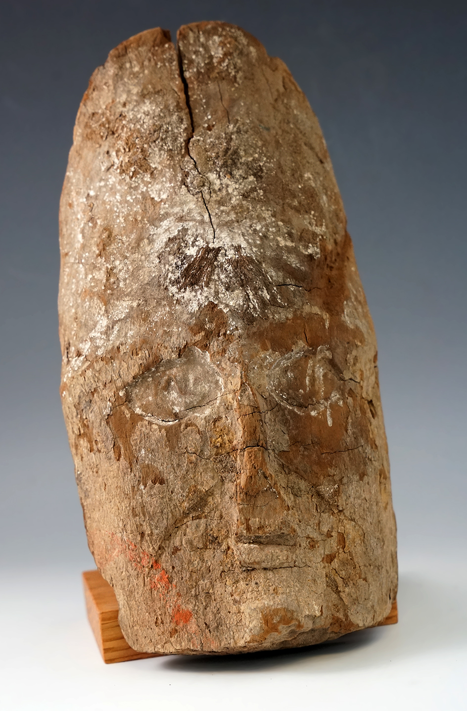 9" Tall Wood Inca Carved Face which retains some of the original paint. Peru. Circa AD1438-1533.