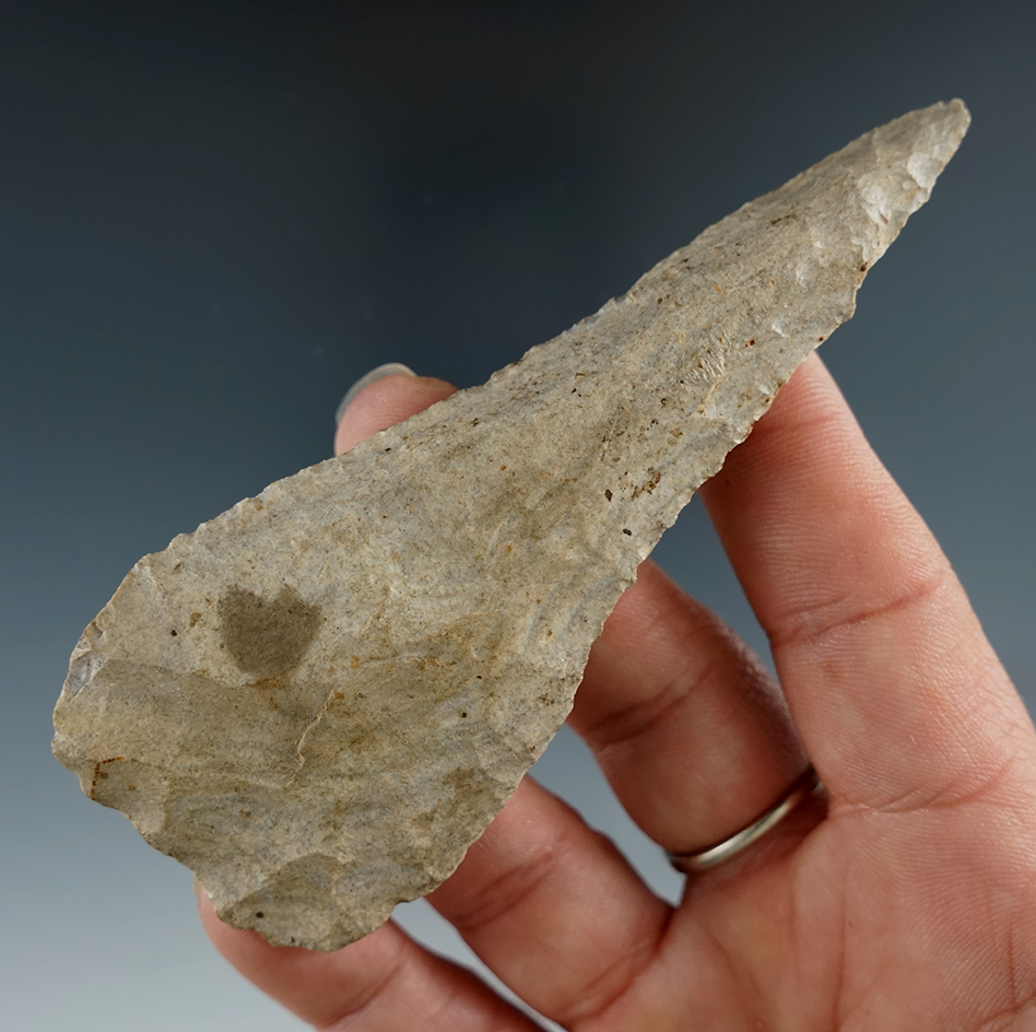 4 1/8" Indiana Green Archaic Cobbs found in Indiana. Great example. Dickey and Davis COAs.