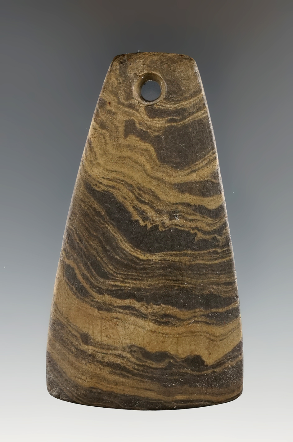 3 1/16" Nicely styled Trapezoidal Pendant. Ohio. Ex. Hooks, Kientz, VanSteen. Pictured.