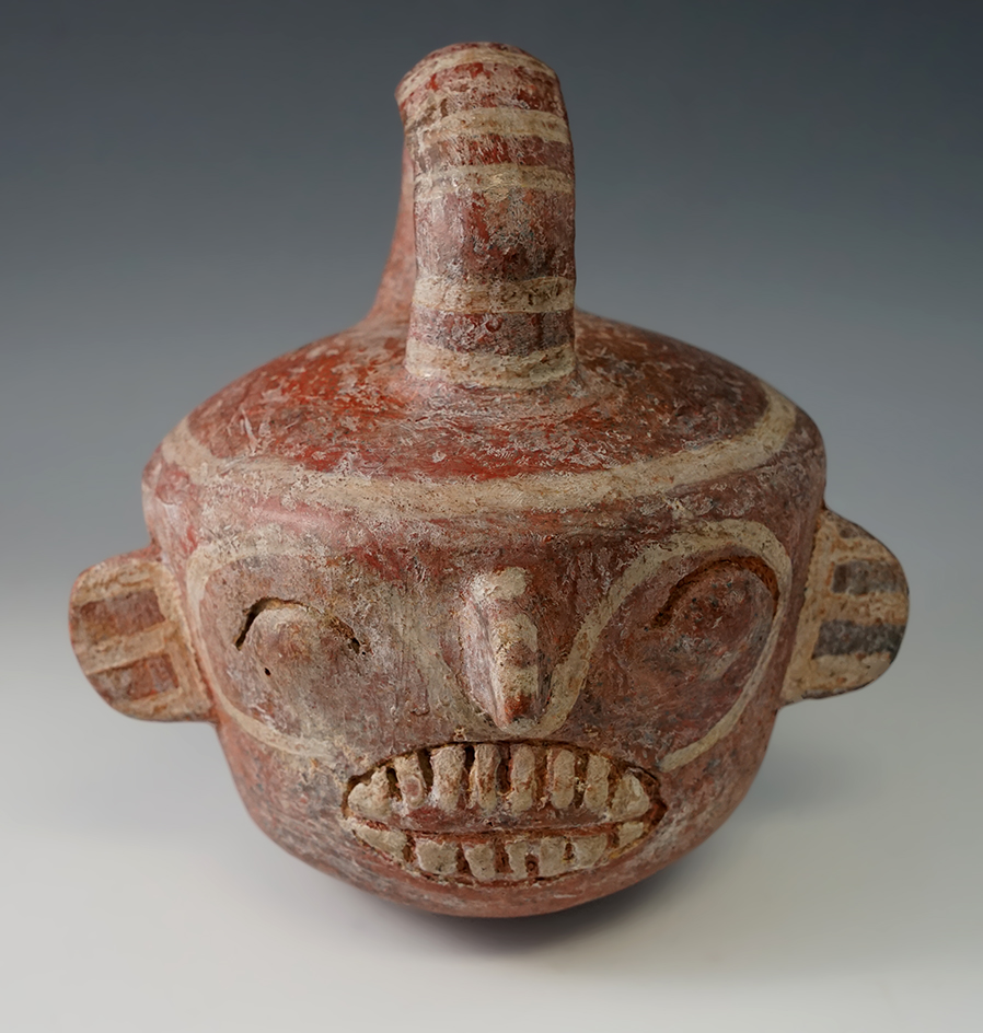6 1/2" Tall Pre-Columbian Stirrup Bottle from Peru.