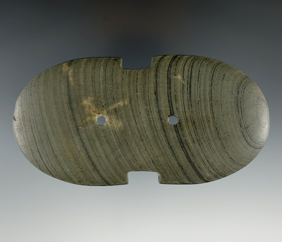 4 7/8" Indented Gorget. Ohio/southern Michigan area. Ex. Dilley, Burdette, Sharpe brothers, Brooks.