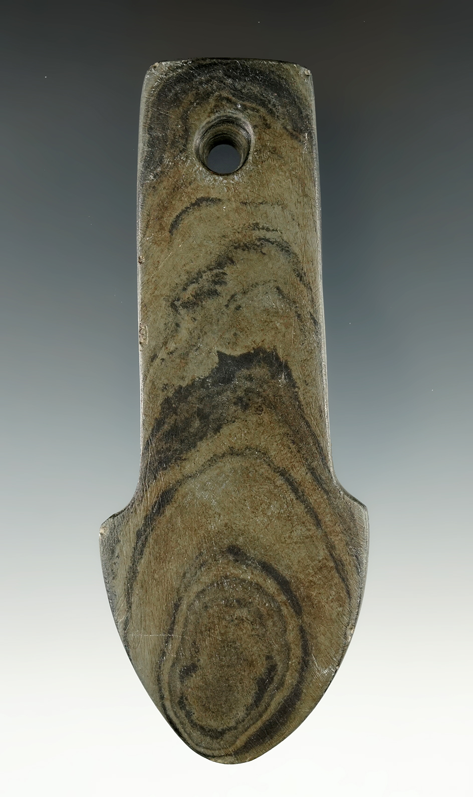 4 9/16" Adena Anchor Pendant made from Slate found in Seneca Co., Ohio.  Ex. Jerre Wall.