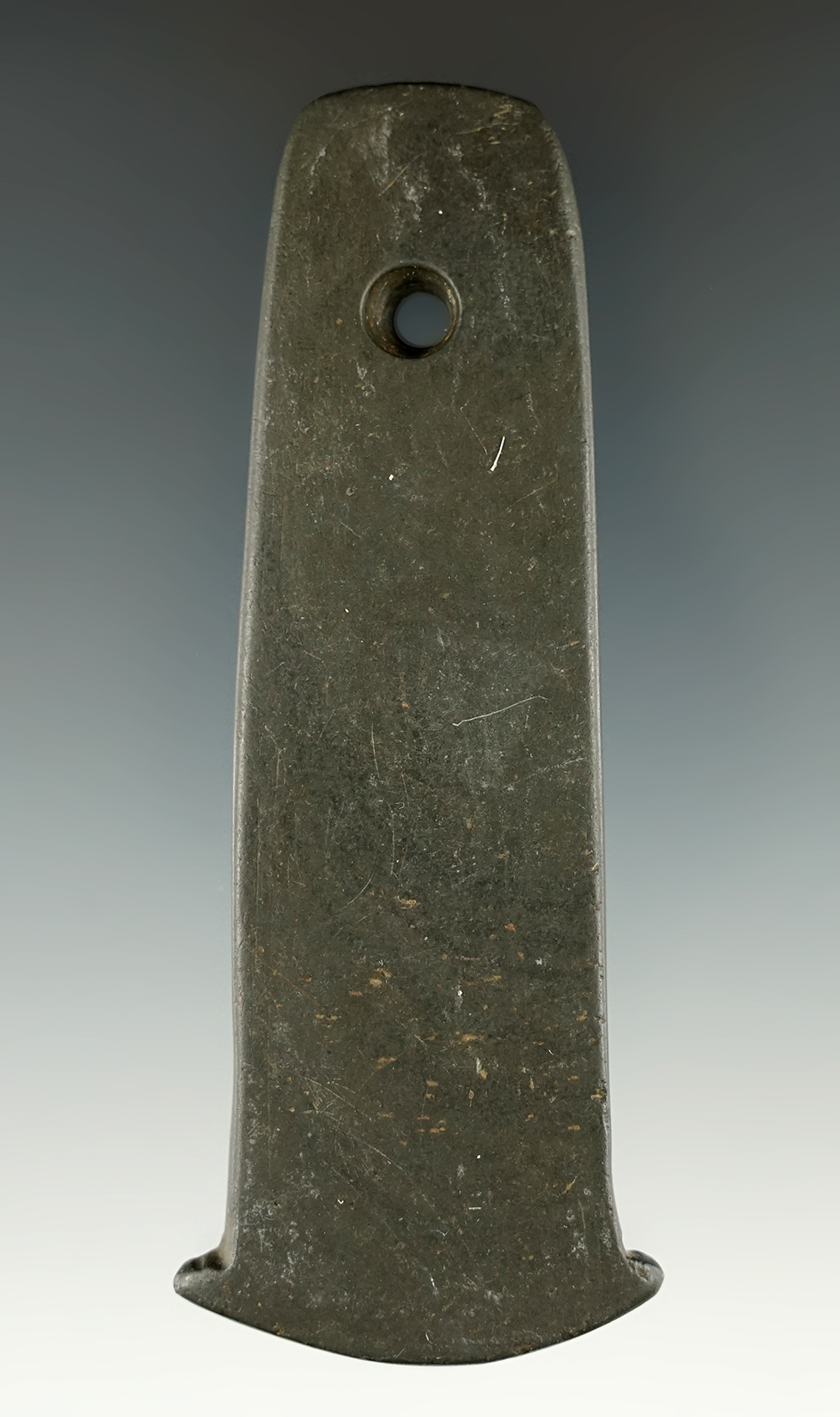 3 15/16" Adena Anchor Pendant. Banded Slate. Preble Co., Ohio. Jackson COA.  Ex. Jerre Wall.
