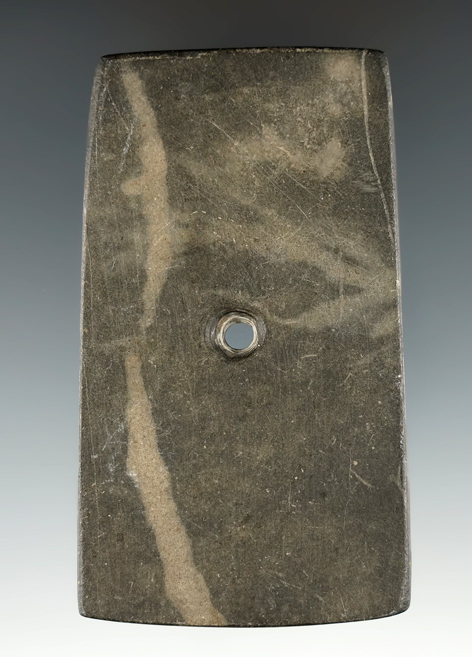 3 1/2" Hopewell Rectangular Pendant made from Slate with worm tracks found in Preble Co., Ohio.  Ex.