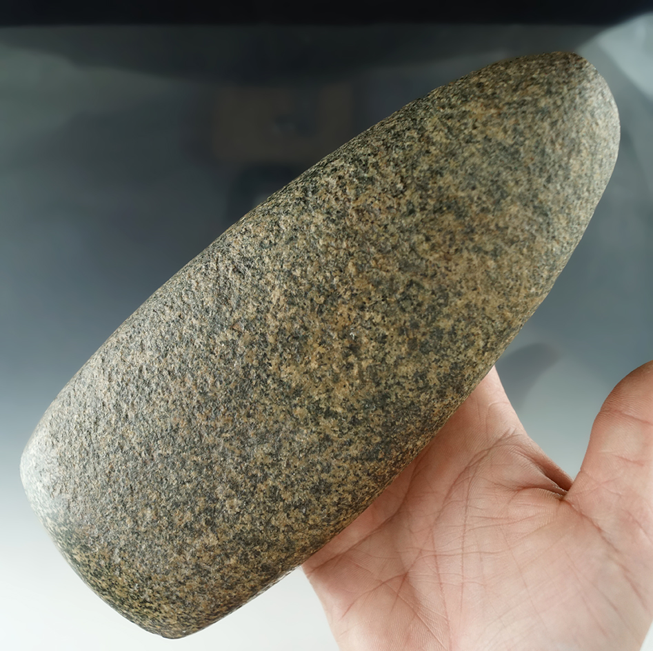 Large and nice! 7 5/8" Well styled and nicely polished Granite Celt found in Huron Co. Ohio.