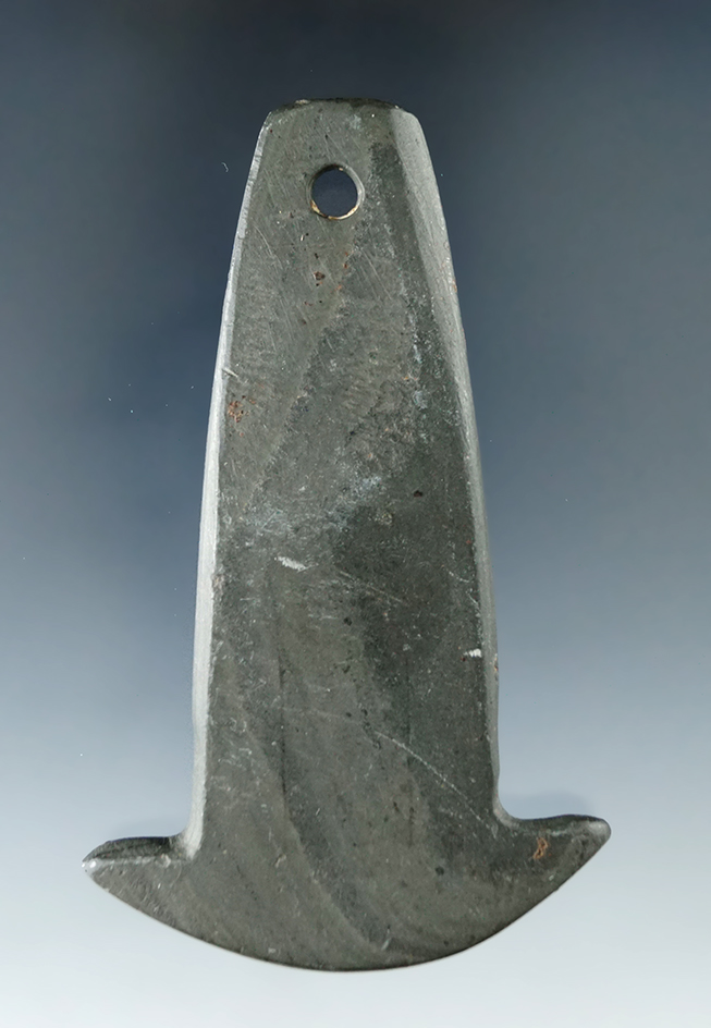 3 1/2" Adena Anchor Pendant made from gray and black Banded Slate, found in Hocking Co., Ohio. Ex. L