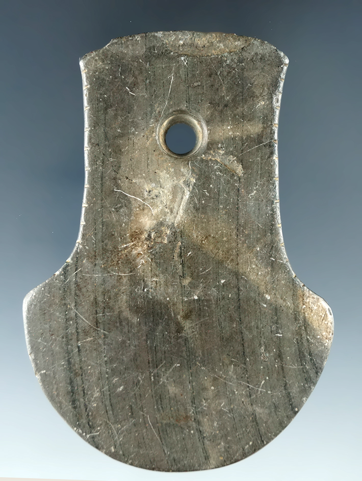 3 1/4" Adena Pendant that is tallied and anciently salvaged from a gorget, Wood Co., Ohio.