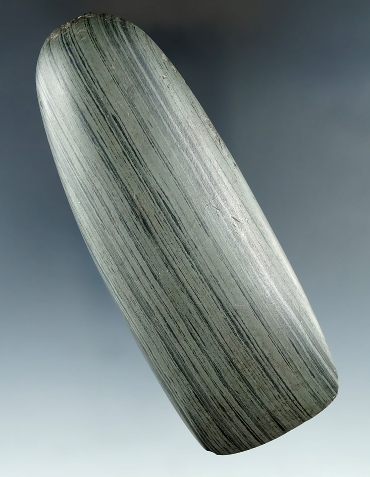 Highly polished 4 3/8" Celt made from nicely banded glacial slate found in Ohio.