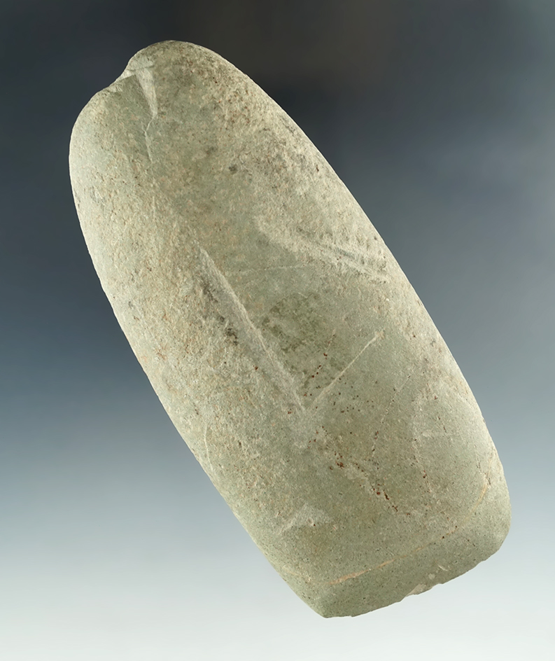 5 1/8" green stone Celt found by R. Brown on March 18, 1987 in Lyme Township, Huron Co. Ohio.