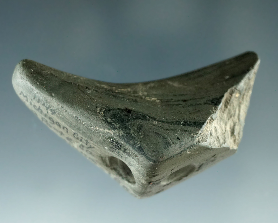 2" Birdstone tail section found near Michigan city, La Porte Co. Indiana. Pictured in Prehistoric Am