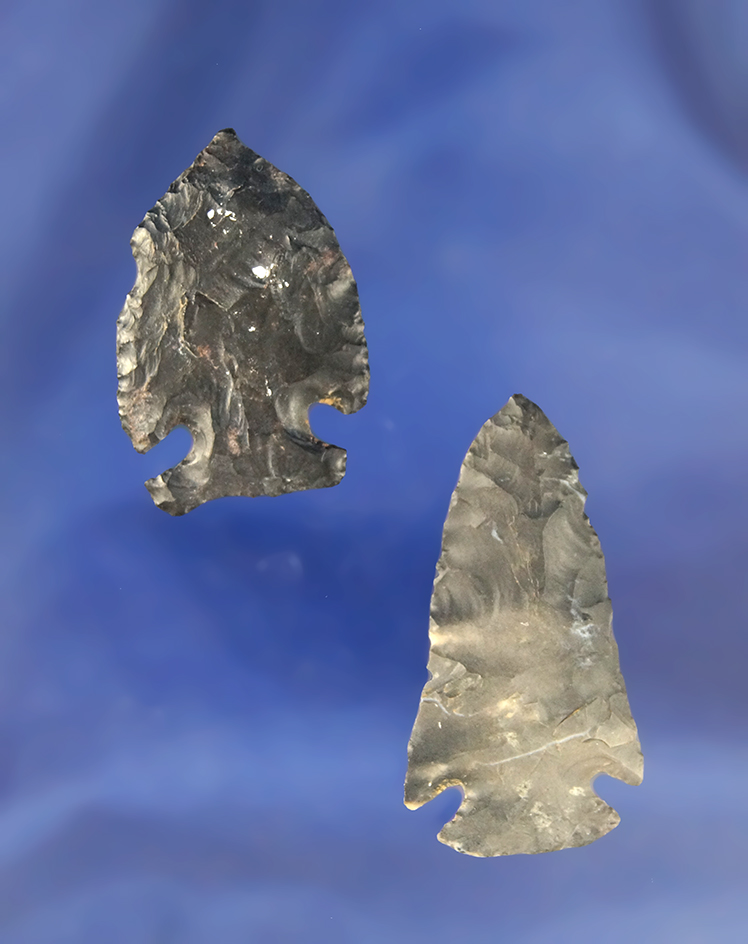 Pair of Intrusive Mound points found in Ohio. Largest is 1 11/16"