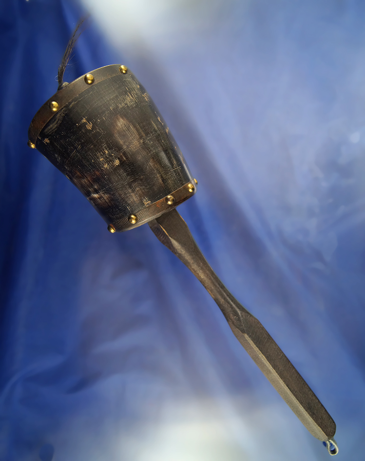 Contemporary wood and horn rattle in very nice condition.