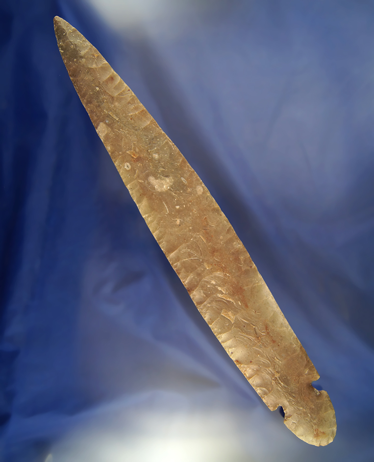 Very large 13" contemporary "Gray Ghost" flaked spear.
