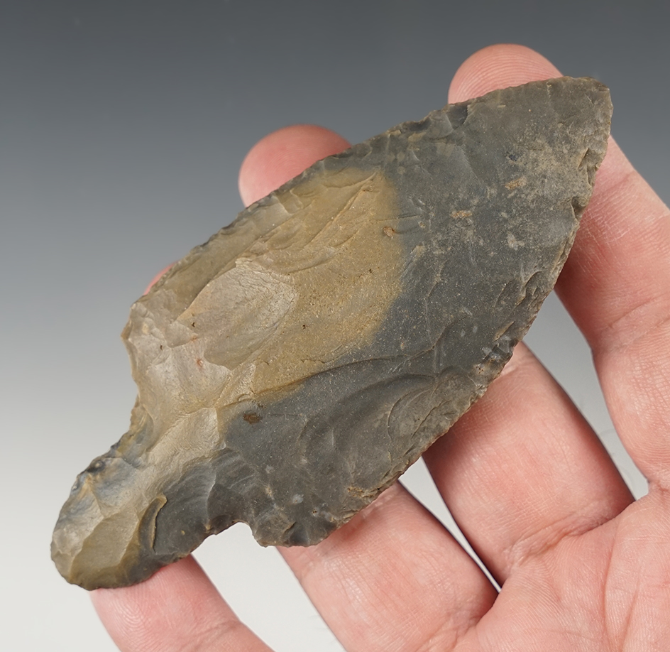 Nicely colored 4 3/16" Hornstone two-tone Adena. Found in eastern Indiana. 