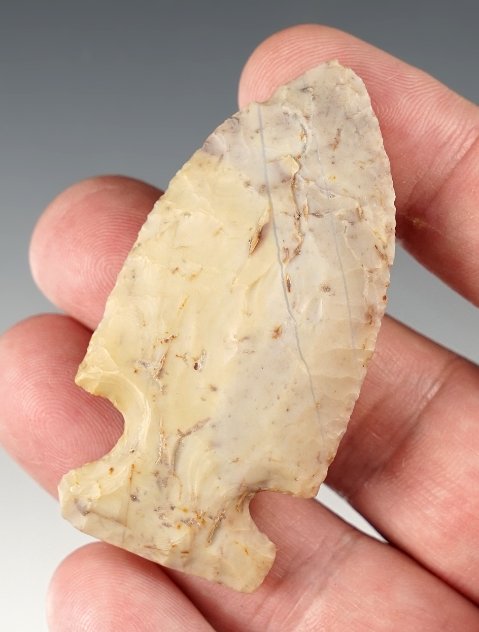 2 7/16" Lavender & cream Flint Ridge Classic Sidenotch. Ohio. Excellent grinding to base.