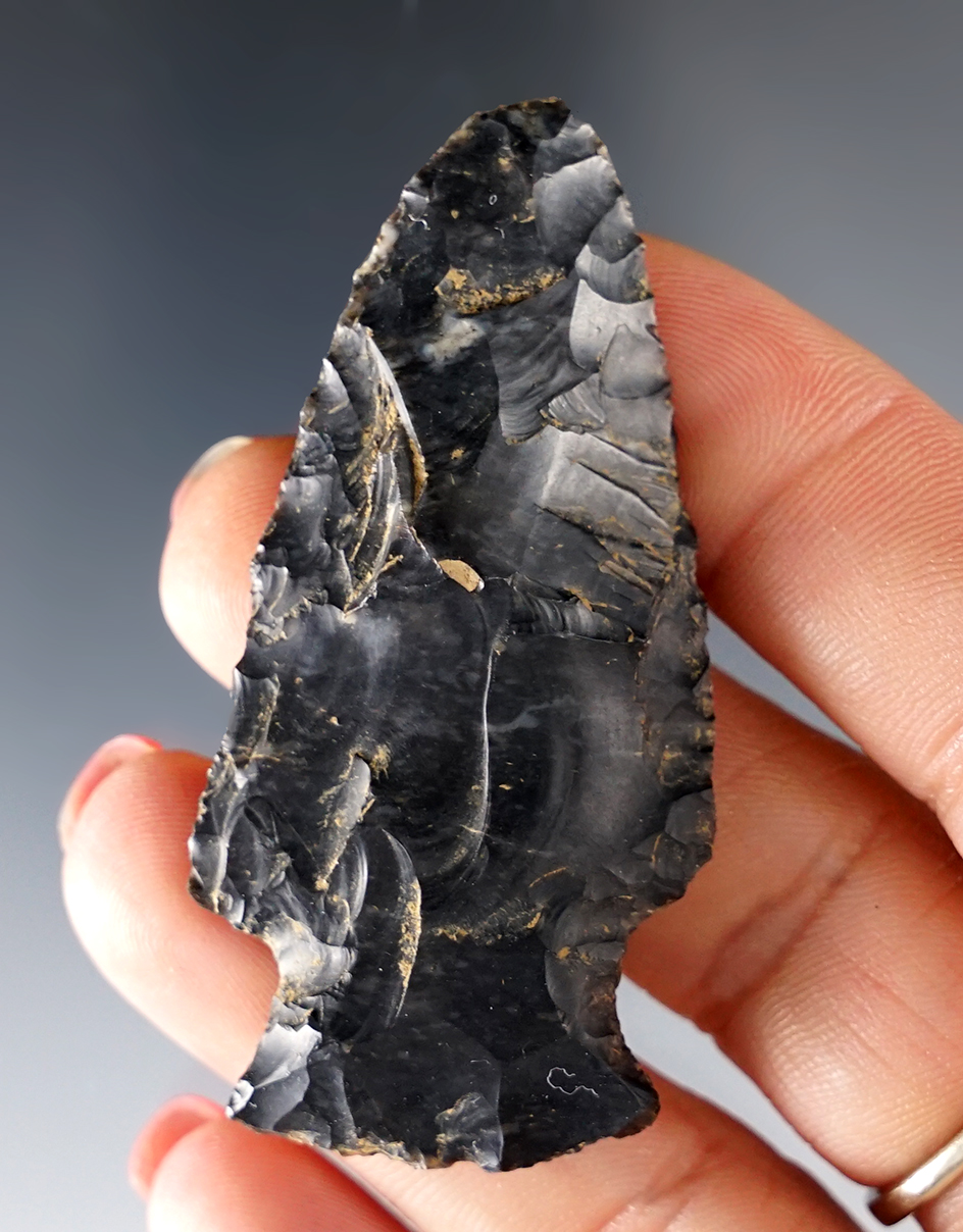 2 5/16" Hopewell made from Zaleski flint. Found in Washington Co., Ohio.