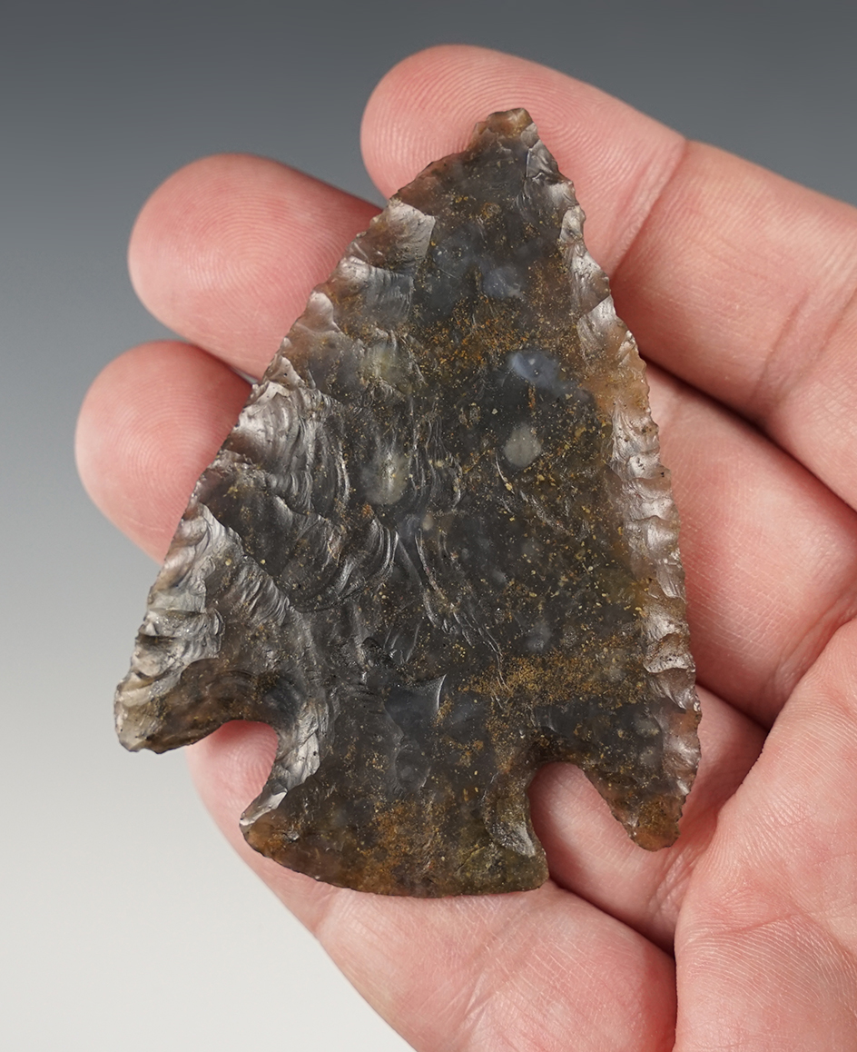 Outstanding Ohio Hopewell -  Flint Ridge Moss Agate. Small amount of rest. to base corner.