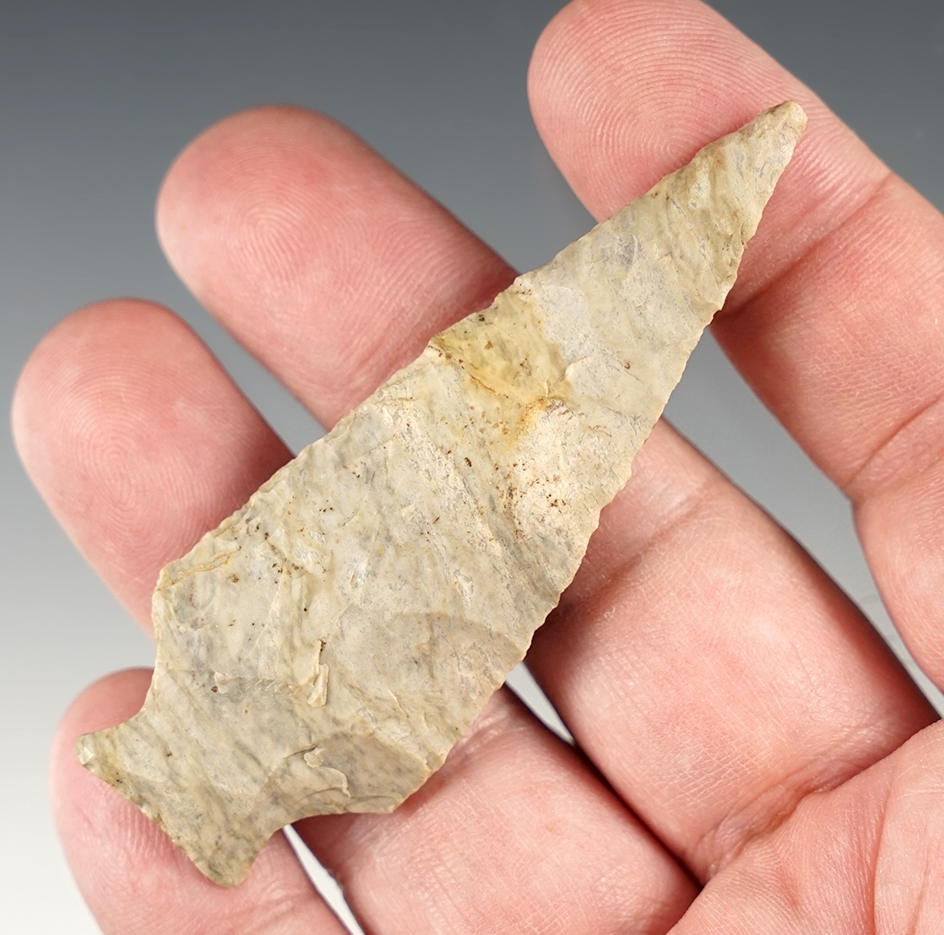 3" well made Ashtabula found in Ohio. Made from patinated Coshocton Gray flint.