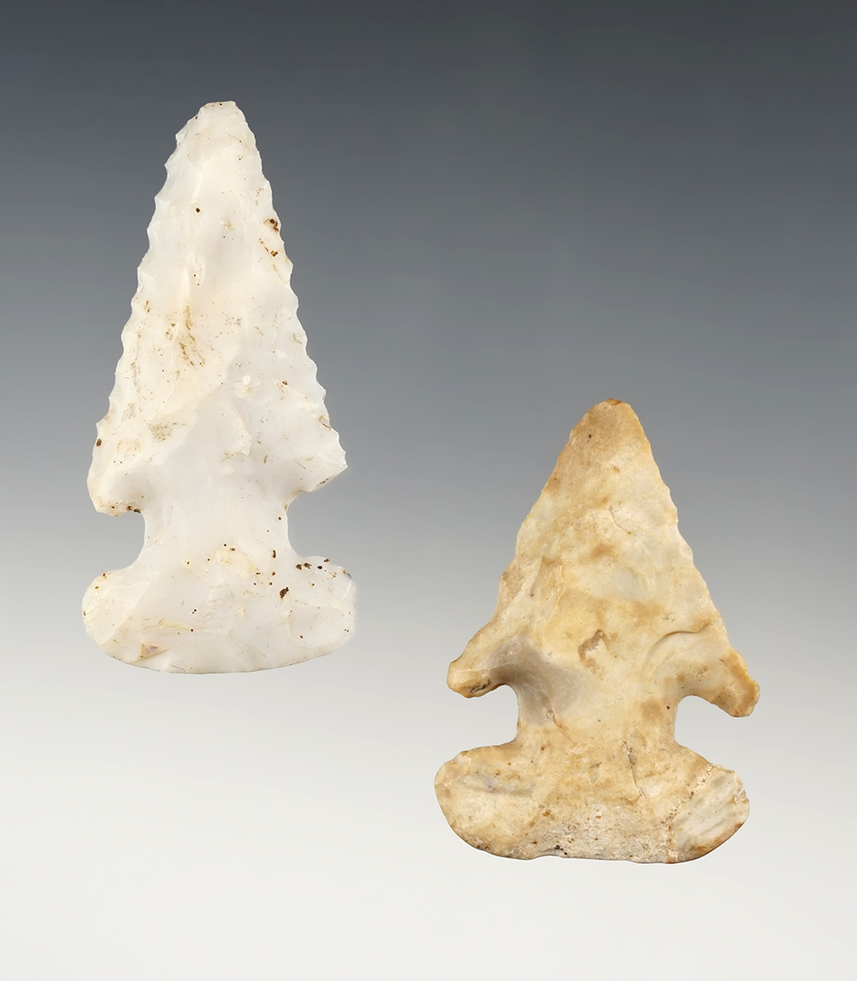 Pair of nice Ohio E-Notch points made from Flint Ridge flint. The largest is 2 3/8".