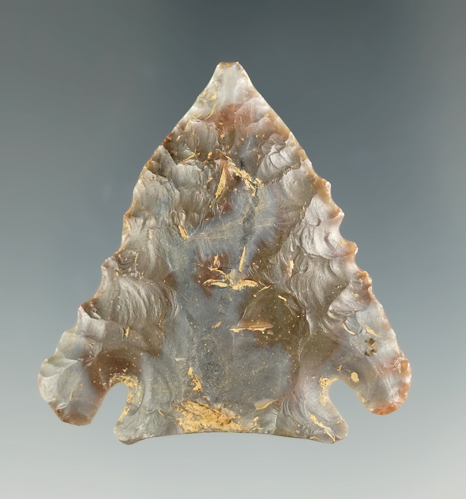 1 3/4" Decatur Fractured Base made from Sonora Flint found in Harrison Co., Kentucky. Ex. Noel.