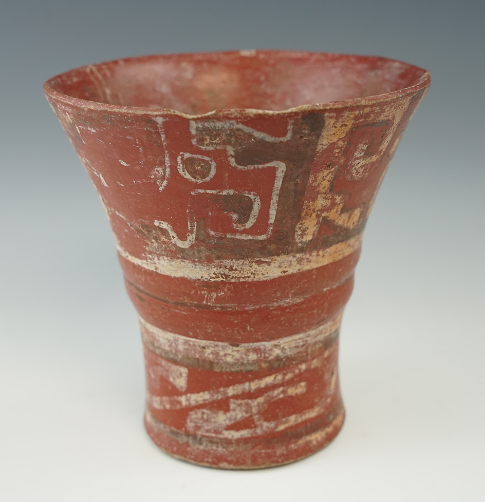 5 1/2" tall Tiahuanaco painted pottery Kero found in the Lake Titicaca area of Bolivia.