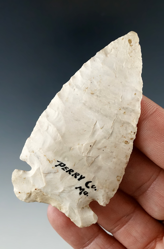 2 7/8" Burlington Hemphill point found in Perry Co., Missouri. Comes with a Stermer COA.