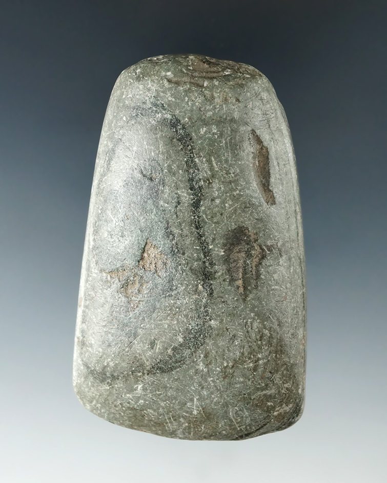 3" long Celt made from beautifully polished banded slate found near Marysville, Union Co., Ohio.