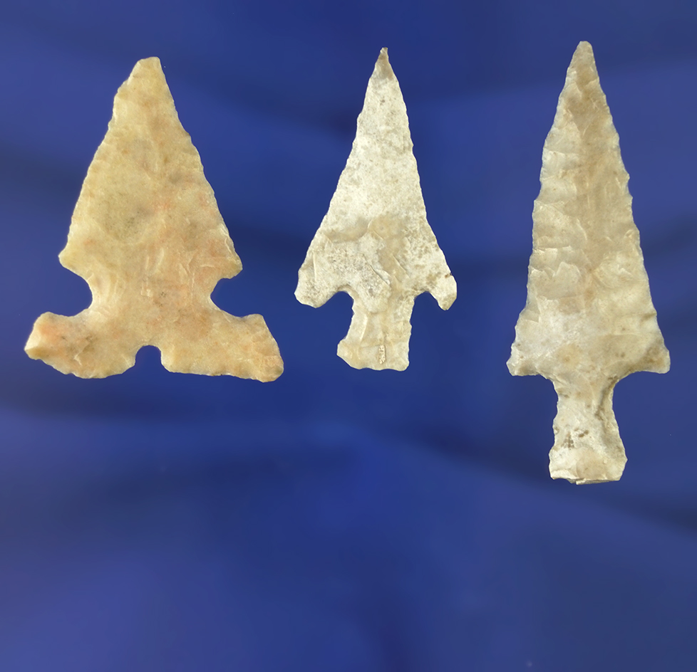 Set of three nice arrowheads found in Texas and Oklahoma, largest is 2 1/8".