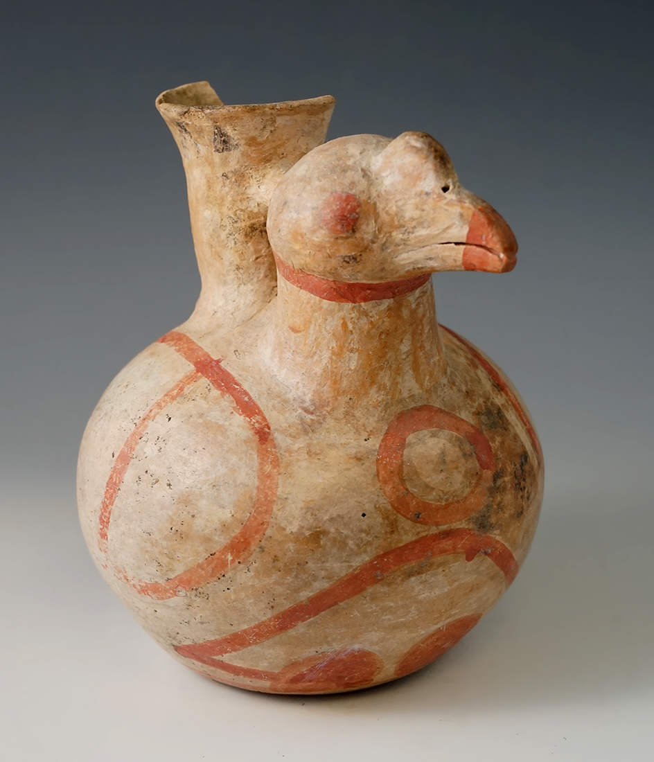5 1/4" tall pre-Columbian Avian effigy bottle - some damage to rim that can easily be restored.