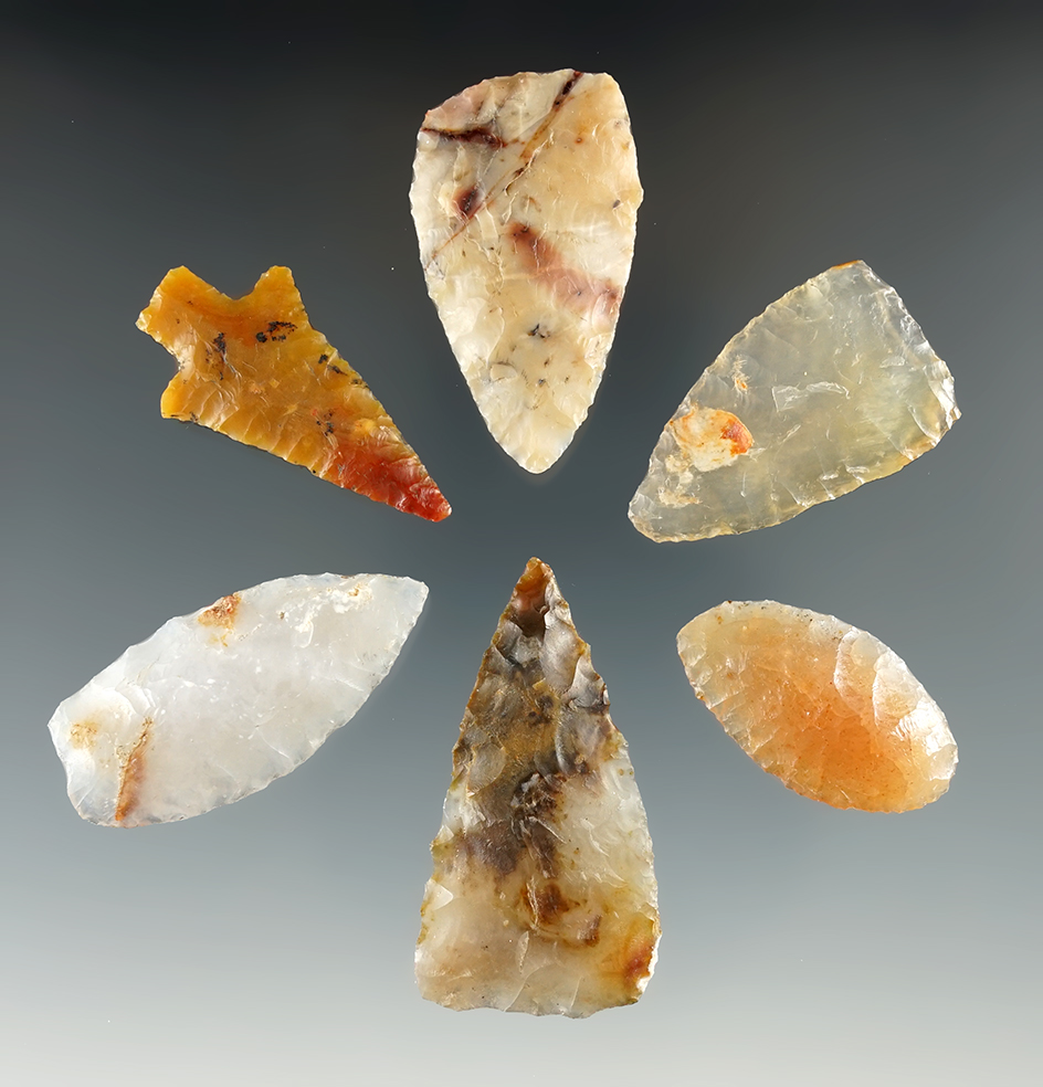 Six attractive Columbia River points and Blades made from quality material, largest is 1 5/8".