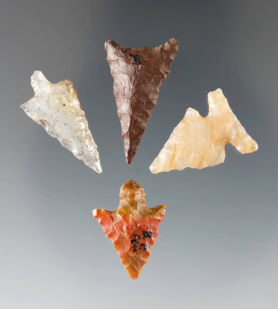 Four very attractive Columbia River arrowheads, largest is 1 1/16".