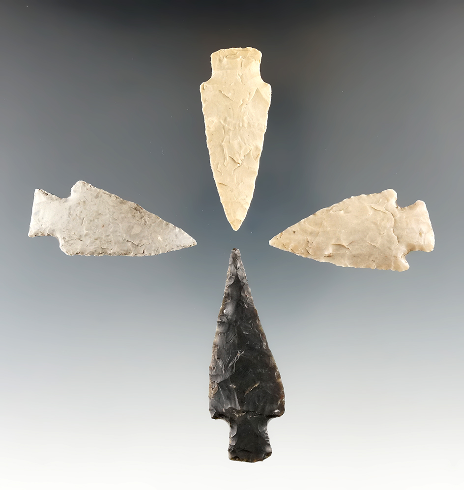 Four well styled points found in Texas, largest is 2 7/16".