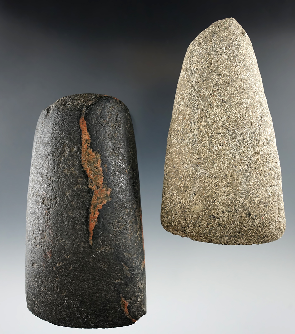 Nice pair of stone adzes found in Ohio from the collection of David L. Root. Largest is 3 13/16".
