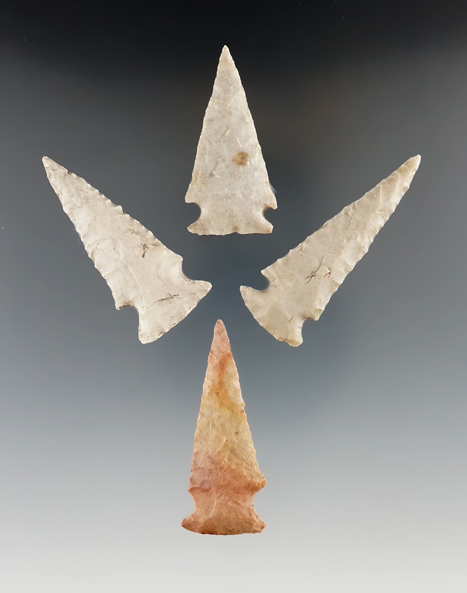 Set of four nice Ensor points found in Texas, largest is 2 5/16".