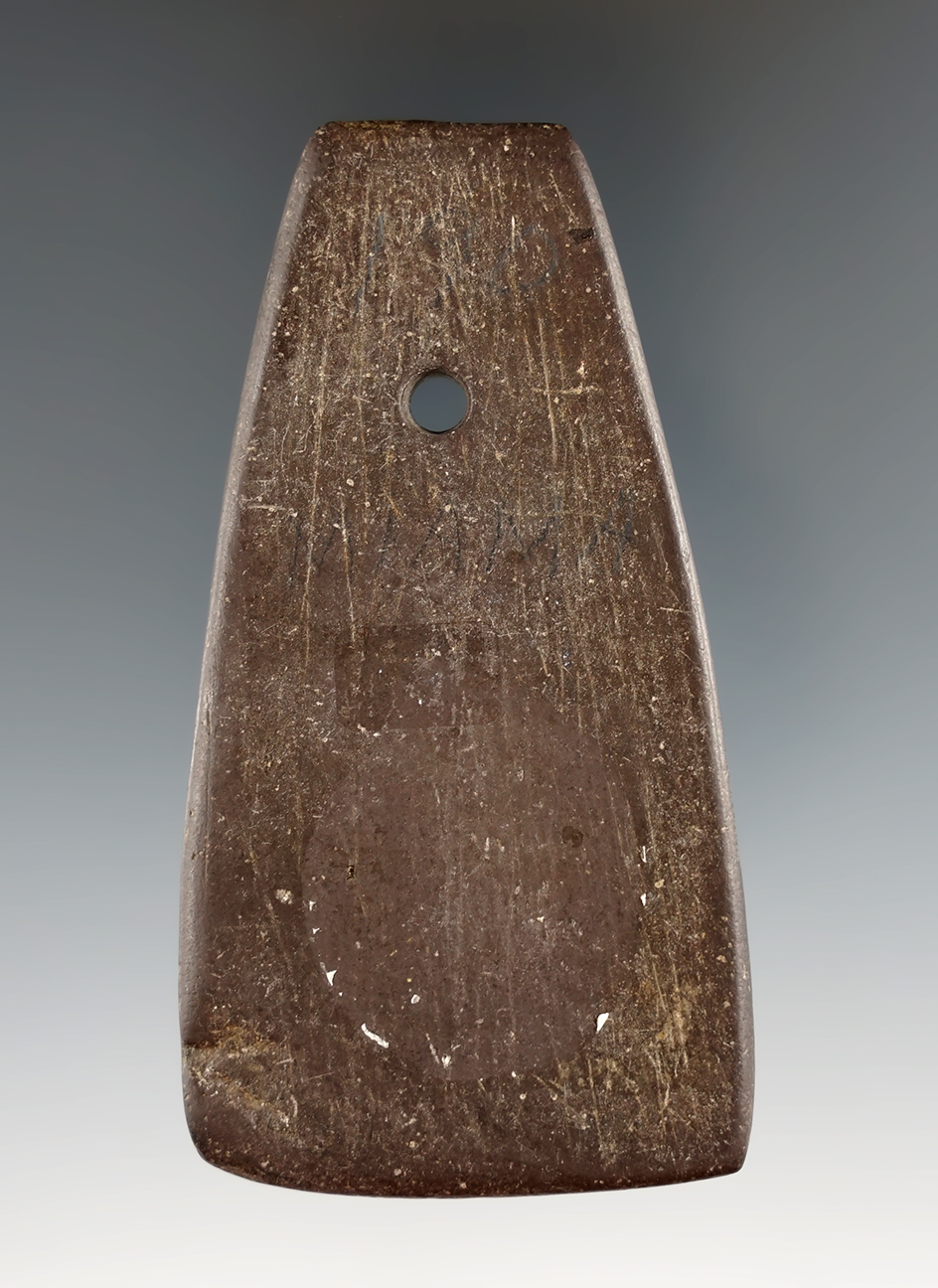 3 5/16" brown slate pendant found in Miami Co., Ohio in very nice condition.