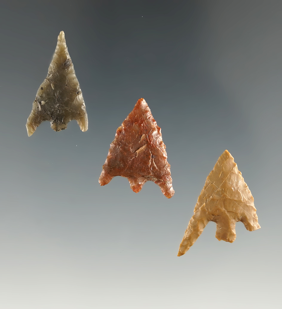 Set of three Gunther points found in southern Oregon, largest is 1".