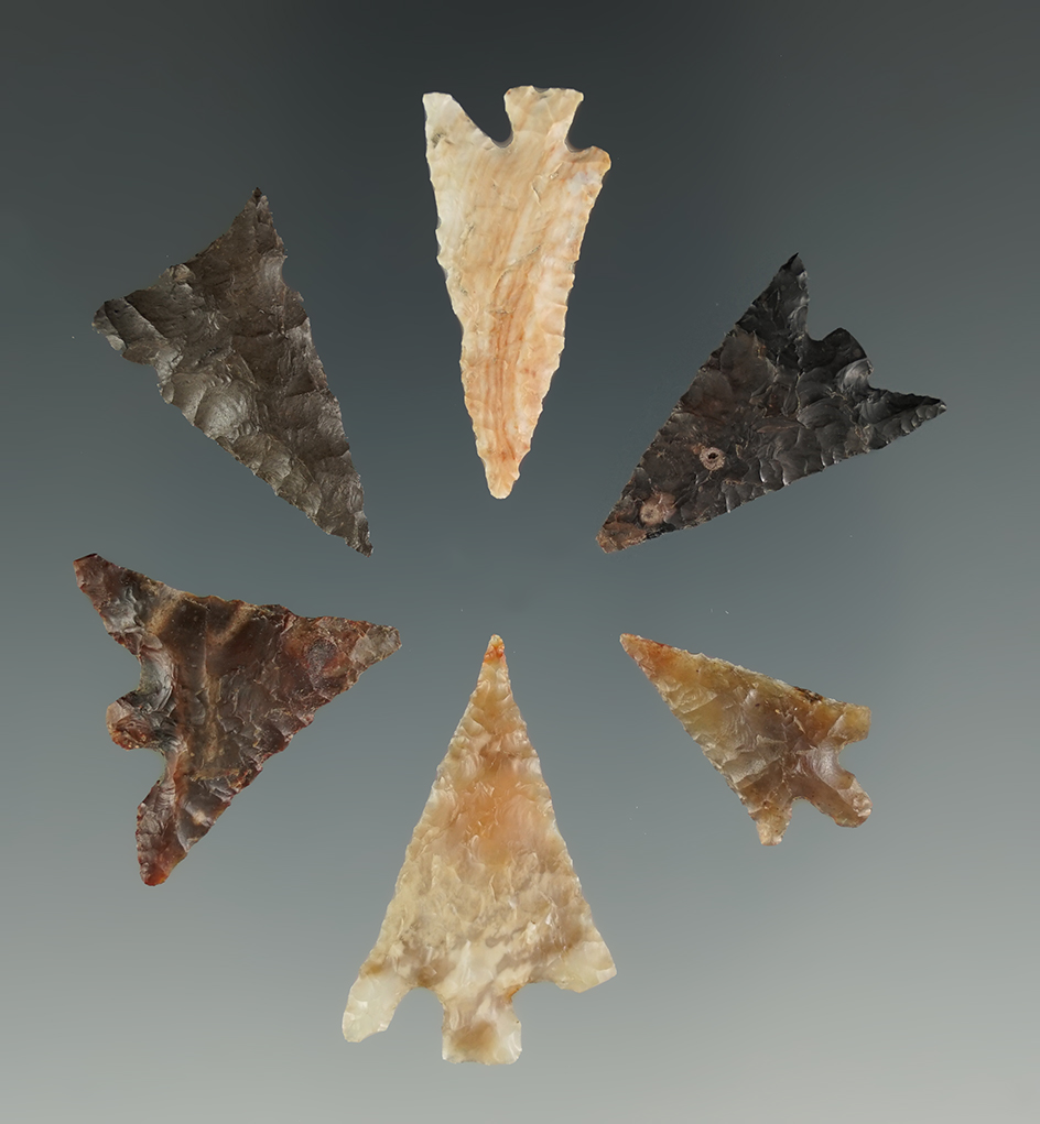 Set of six nice Columbia River Gem Points found by Al Burgess near The Dalles, Wasco Co., OR.