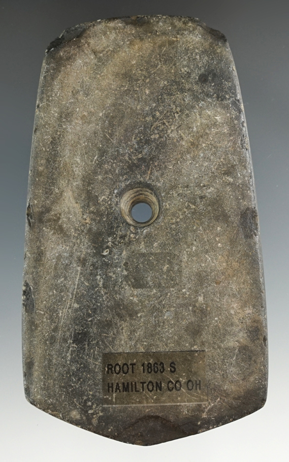 4" Hopewell Pentagonal Pendant - Mottled Slate, found in Hamilton Co., Ohio. Davis COA.