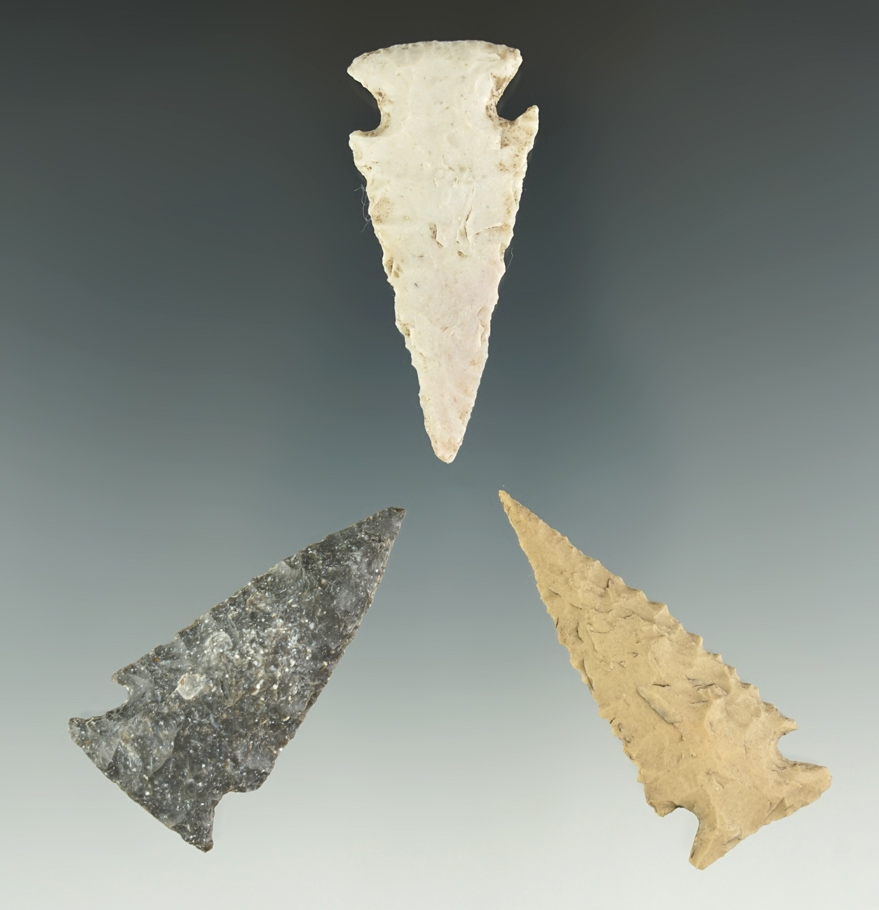 Ex. Museum! Set of three nice Ensor Points found in Texas, largest is 2".