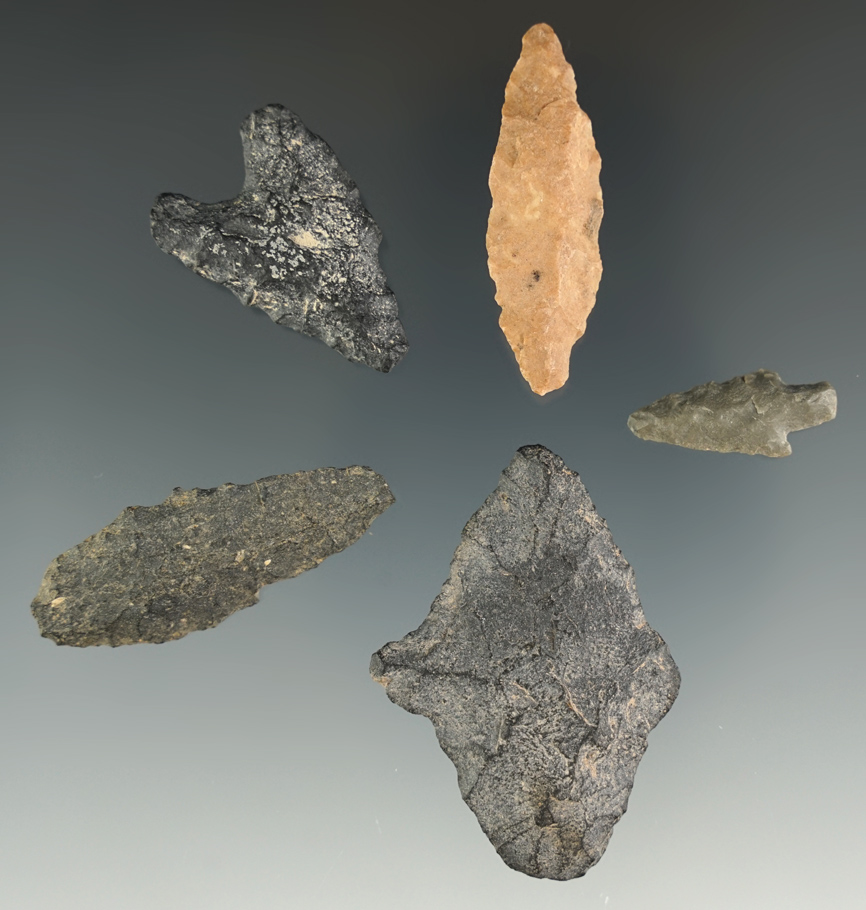 Rare set! Set of five flaked Projectile Points found in Peru at an elevation of 12,000 feet.